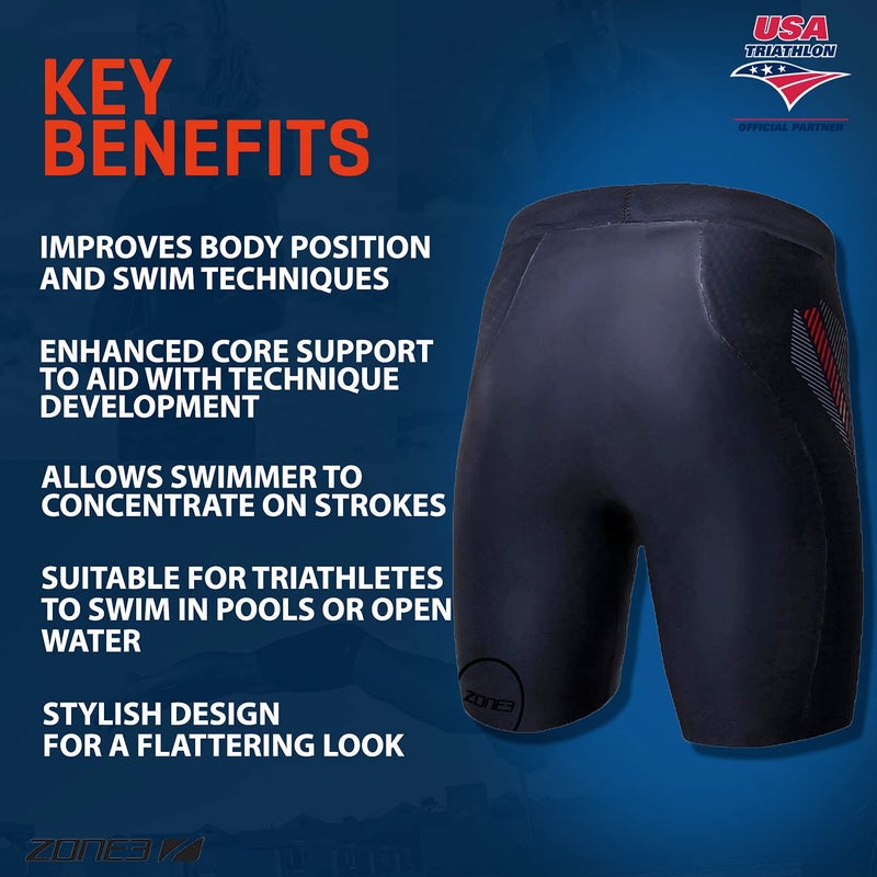 ZONE3 Neoprene Buoyancy Shorts 'Premium' Aerodome Elite 5/3mm (Black/Red, Large) - Image 4